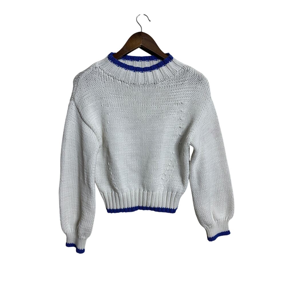 Maeve The Pippa Icon Mock-Neck Pullover Sweater size XS Cropped Ivory Blue